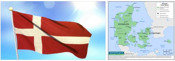 Denmark flag vs map